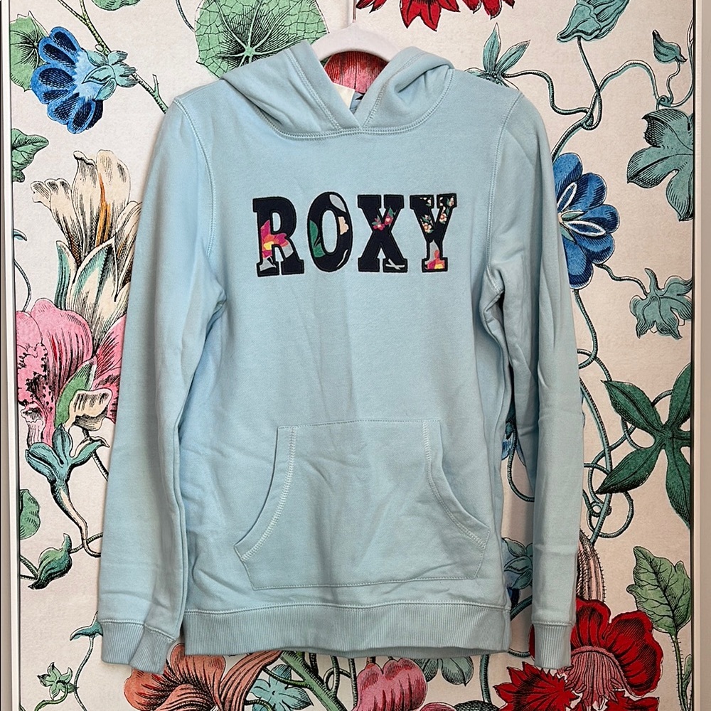 Roxy Sky Blue Hoodie with Floral Logo